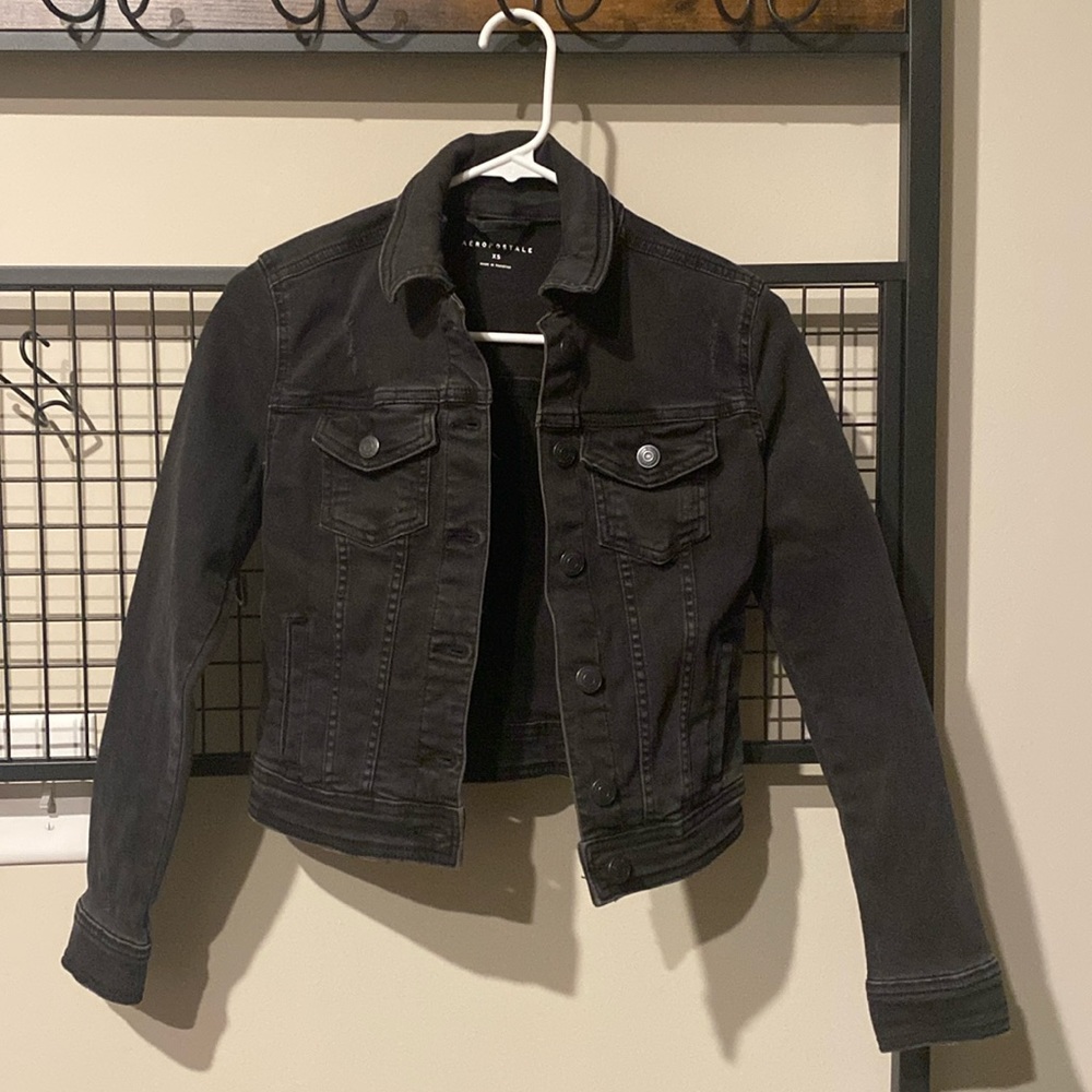 Aeropostale Black Distressed Jean Jacket